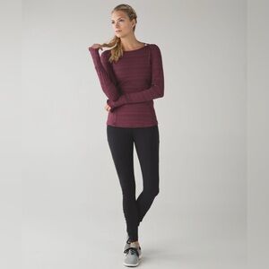 Lululemon Kanto Catch Me Long Sleeve Stripe Wine Berry-Size 6